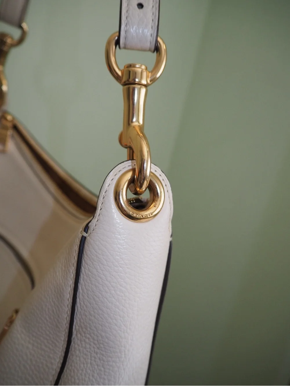 COACH Chalk Off White Pebble Leather Small Hobo Shoulder Bag Gold Hardware